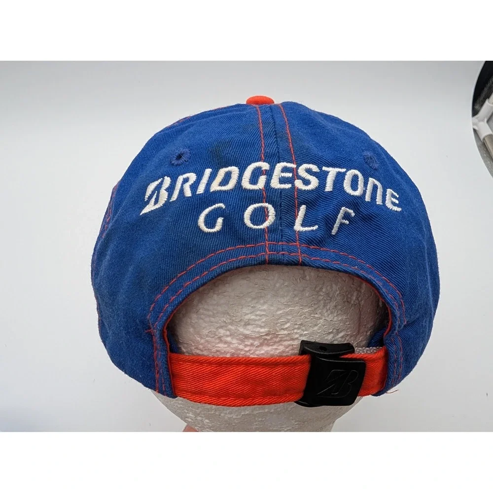 Bridgestone Golf Hat Blue Orange Embroidered Logo Adjustable Strapback Cap